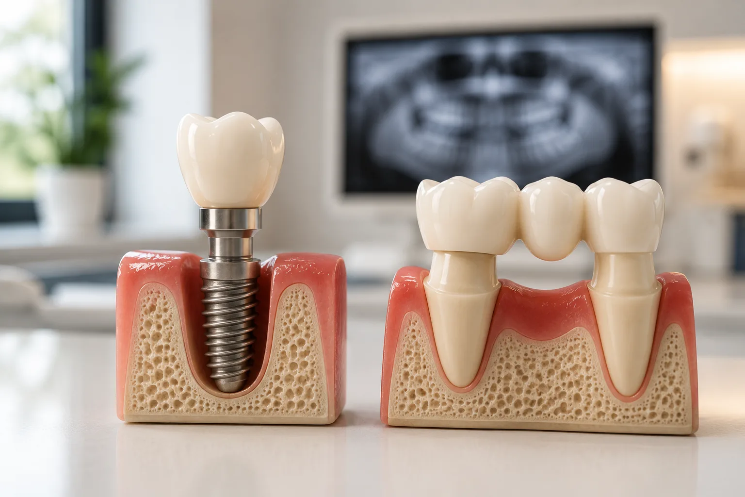 comparatie implant dentar si punte dentara pentru inlocuirea unui dinte lipsa la clinica dentetico