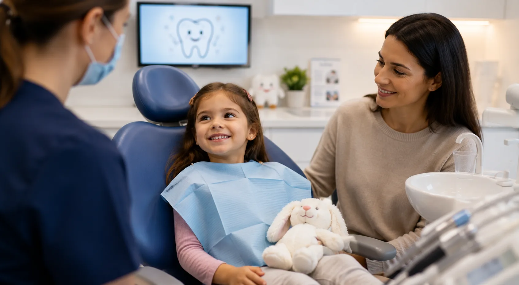 copil la prima vizita la dentist alaturi de parinte la clinica dentetico brasov