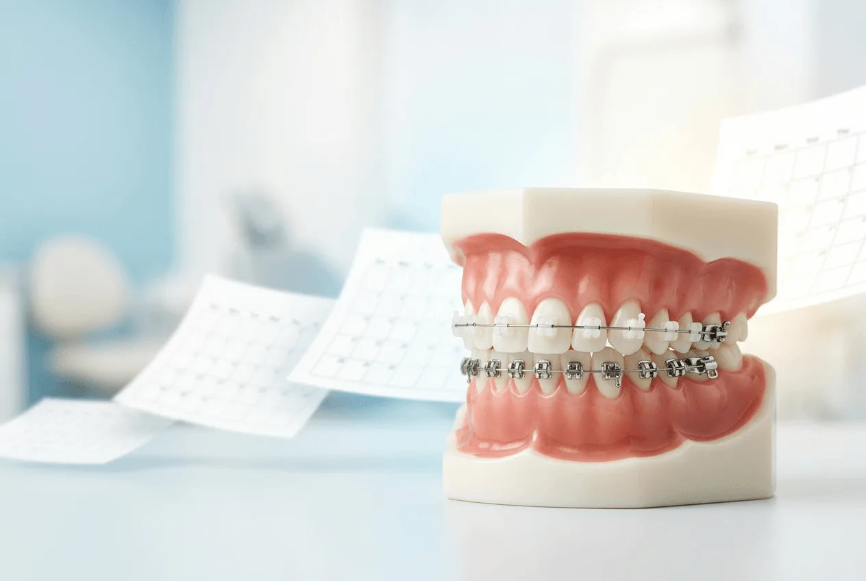 pacienta cu aparat dentar fix in cabinetul stomatologic dentetico brasov